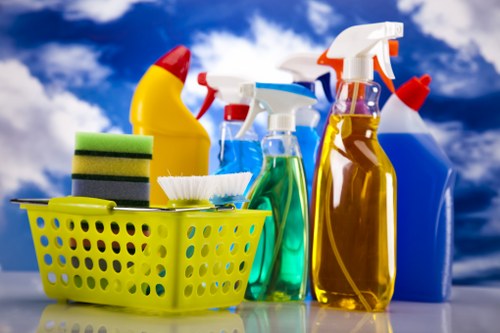 Domestic cleaner tidying a modern Hammersmith apartment