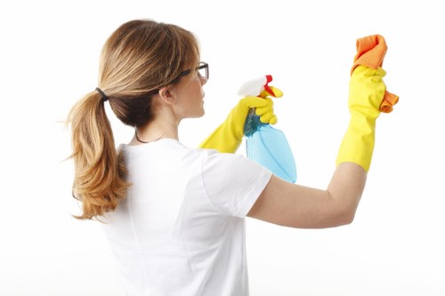Cleaner using proper safety controls in a workplace