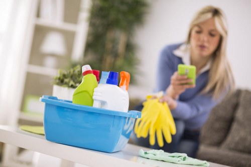 Close-up of upholstery cleaning on a fabric sofa